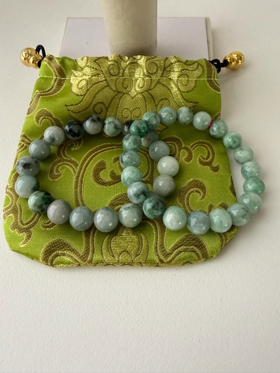 Authentic 2 Pieces Icy Floating Green Jade Beaded Bracelets - Picture 2 of 12